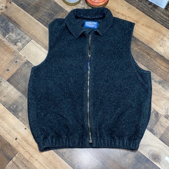 PENDLETON vest Full Zip Fleece Collared Small‎ Black charcoal gray Sherpa - Picture 2 of 5